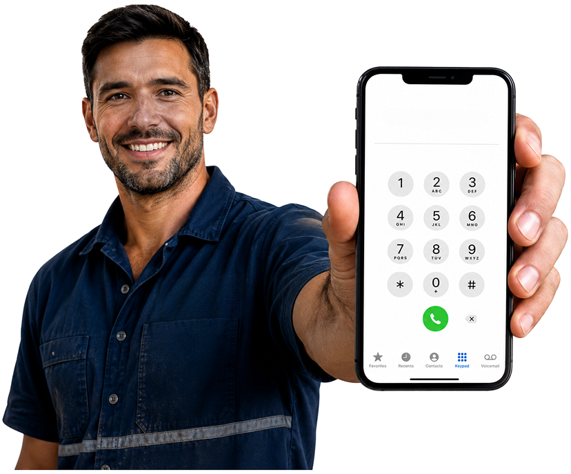 Canada Bay Blocked Drains plumber holding a phone — call 1300 261 965