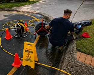 Plumber inspecting a blocked drain in Canada Bay